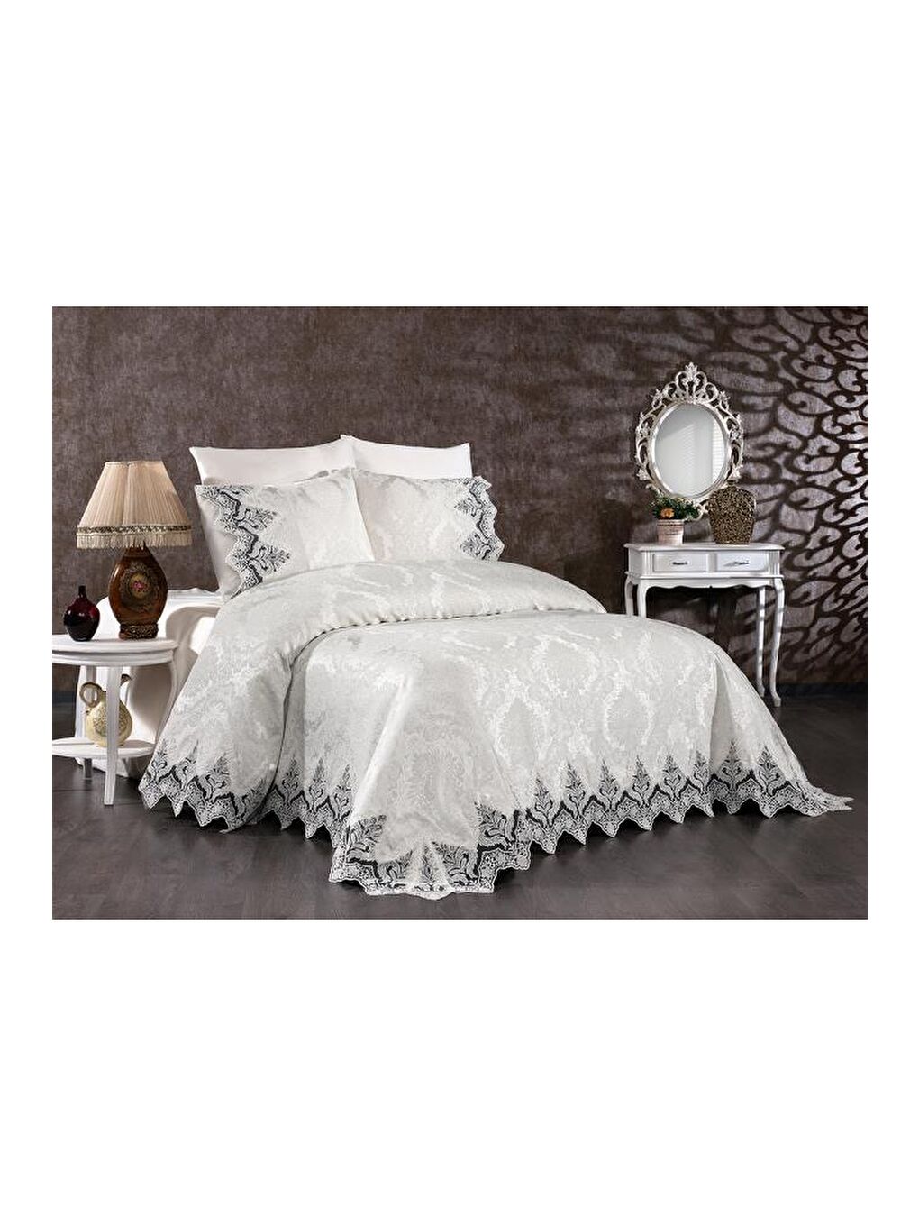 Ekru Ivory Çift Kişilik Pike Takımı Krem-2