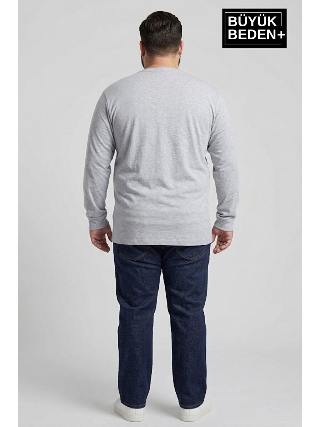 Siyah Erkek Büyük Beden 3'lü Set Uzun Kollu 2 İplik Bisiklet Yaka Tişört SPR26BTS942+3-3