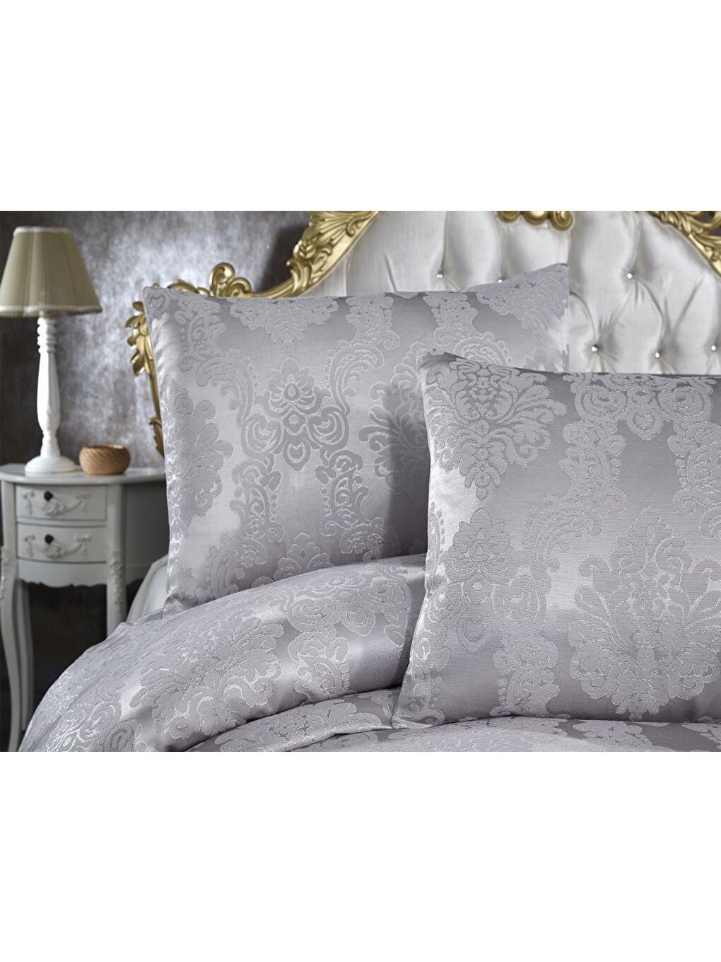 Karışık Toprak Jakarlı Şönil Yatak Örtüsü Gri-1