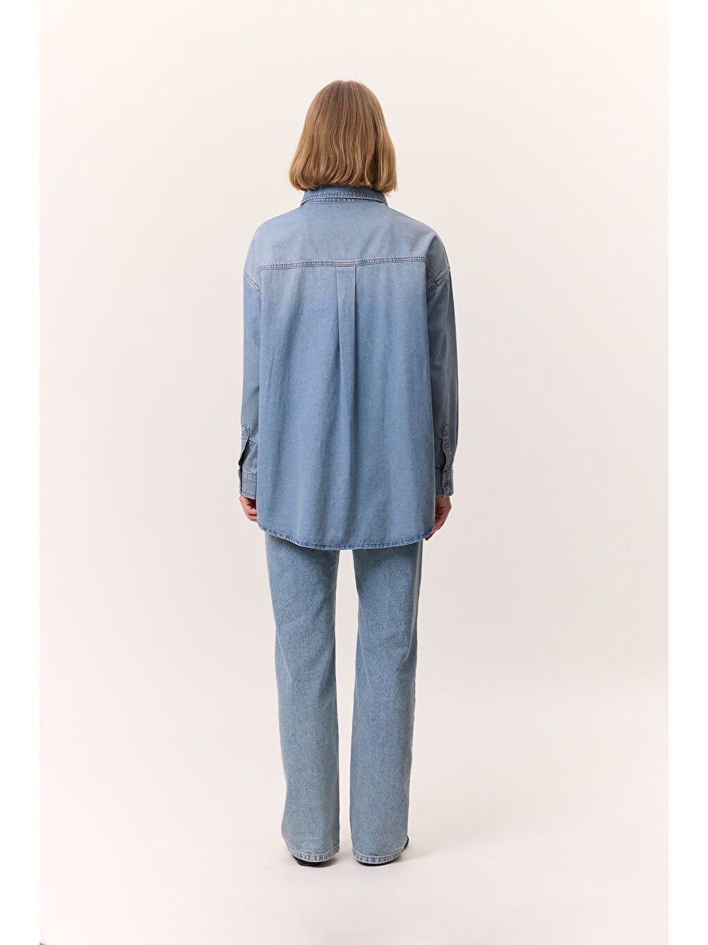 Oversıze Kemerli Denım Gömlek Mavi-6