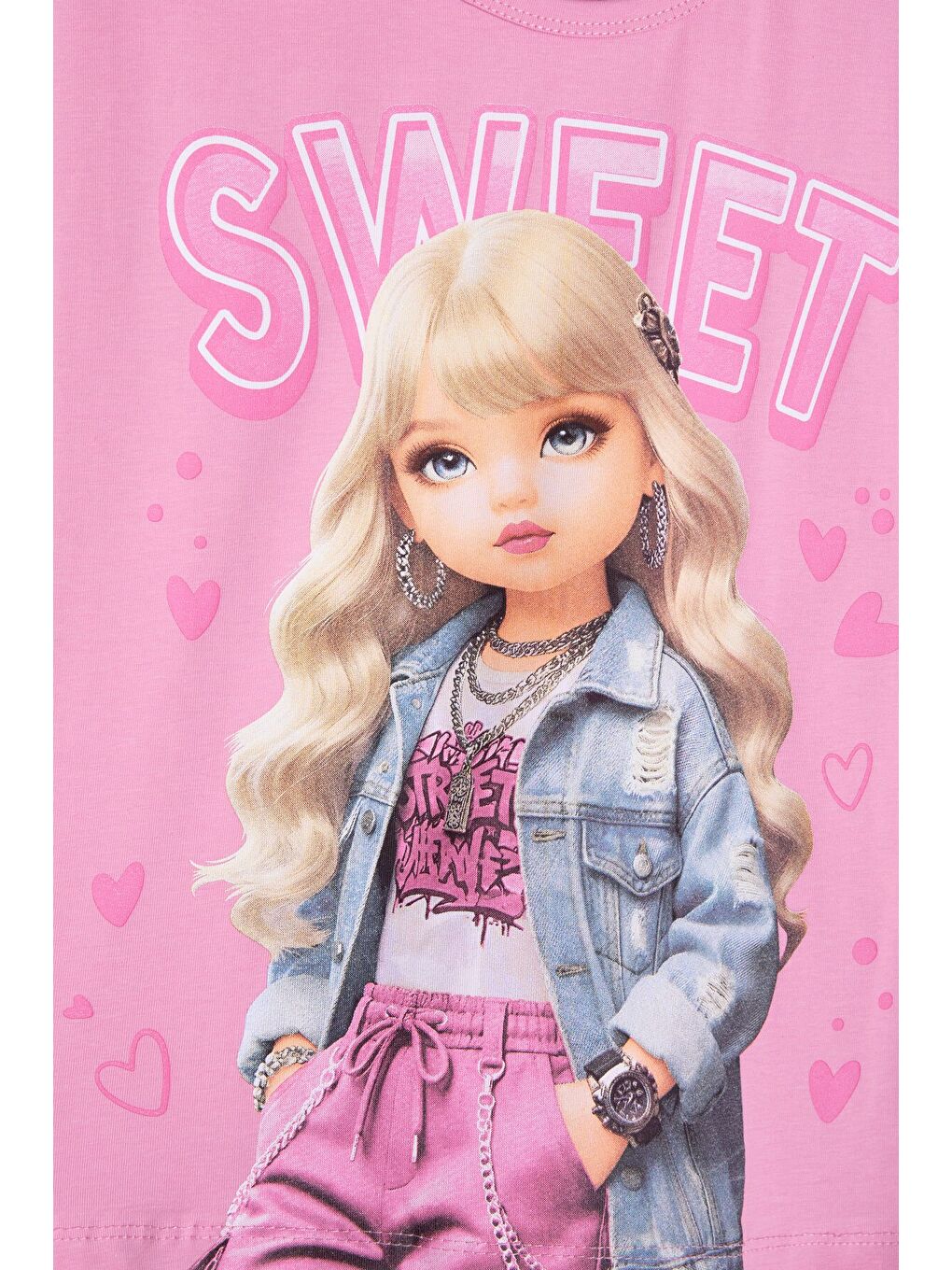 Pembe Pudra Sweet Yazılı Karakter Baskılı Kız Çocuk Şortlu 2li Takım 23996-4