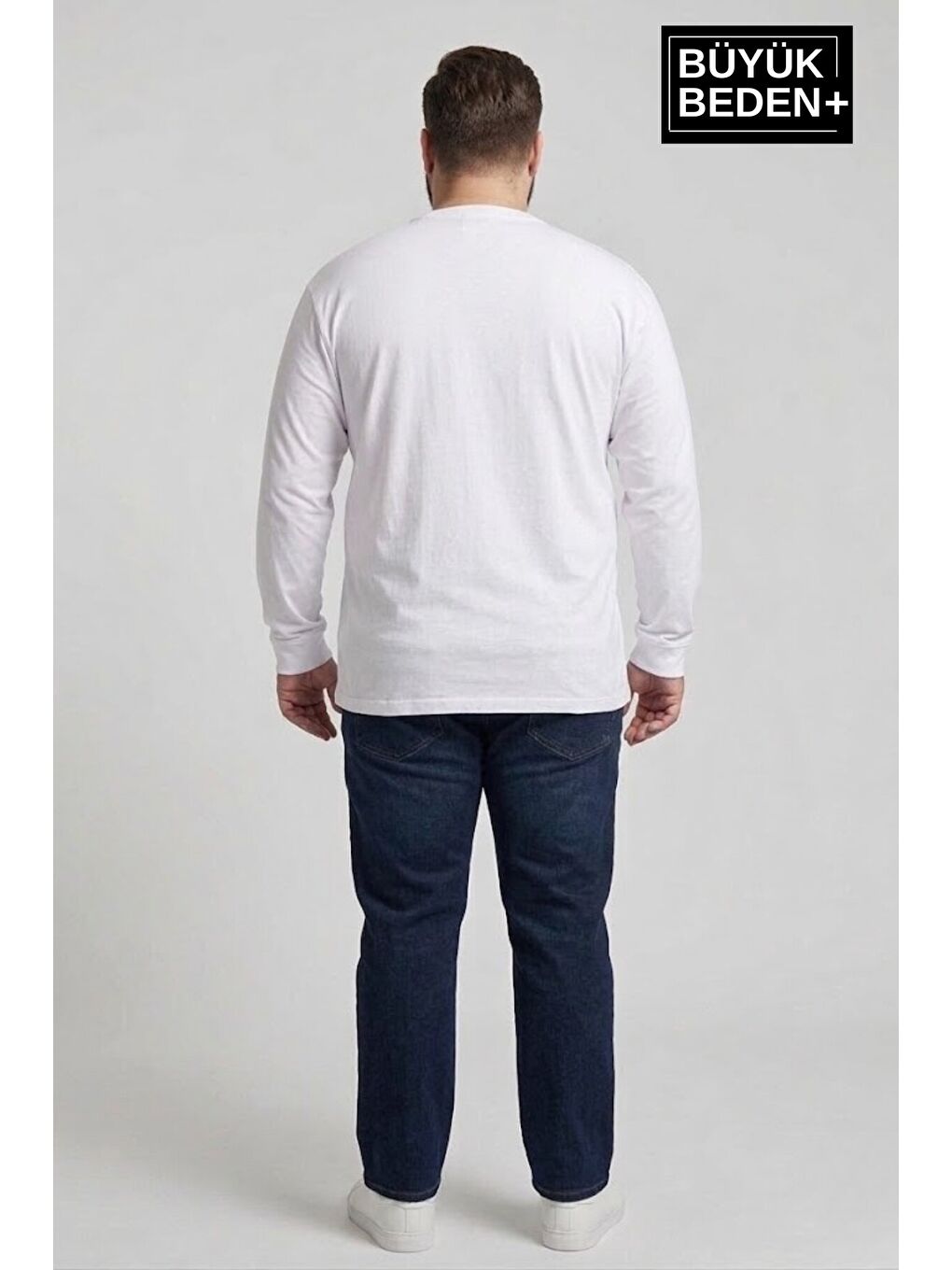 Beyaz Erkek Büyük Beden 2'li Set Uzun Kollu 2 İplik Bisiklet Yaka Tişört SPR26BTS942+2-2
