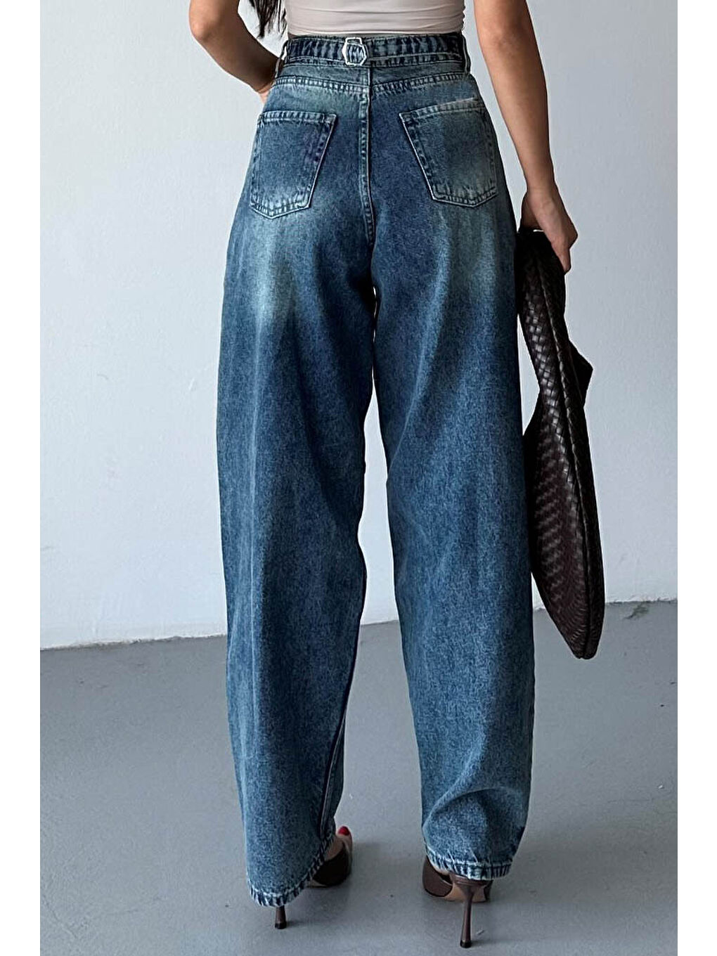 Tokalı Baggy Jean Pantolon Yeşil Tint Yikama - 27297-5