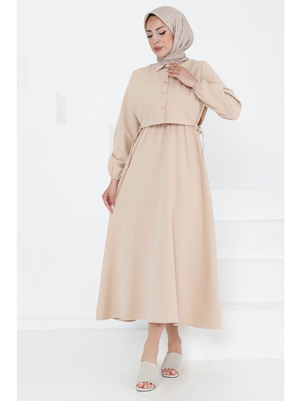 Bej İkili Elbise Takım Taş - 27184