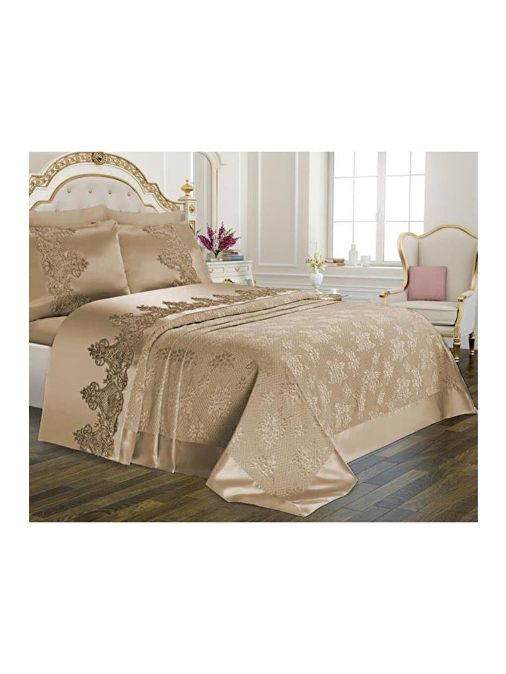 Karışık Çeyizlik Gelin Seti Dubai Sade 7 Parça Bej-2