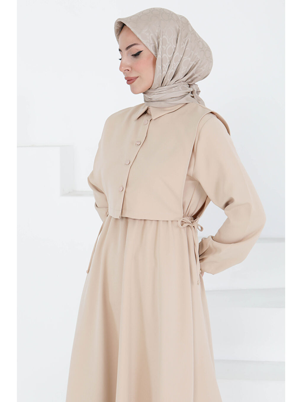 Bej İkili Elbise Takım Taş - 27184-1