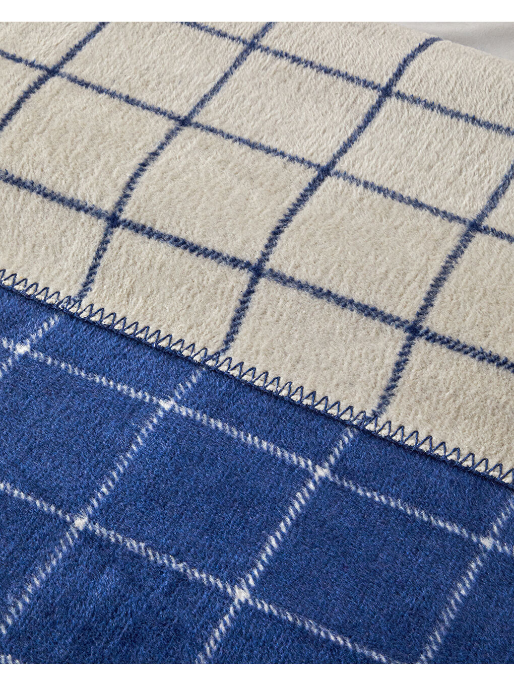 Plain Check Pamuklu King Size Battaniye Lacivert - Krem-2
