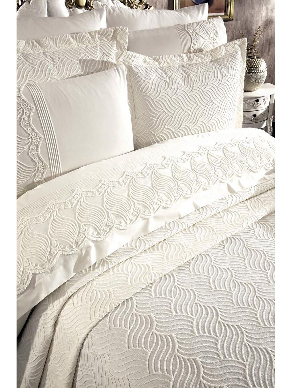 Ekru Anka 10 Parça Battaniyeli Çeyiz Seti Krem-4