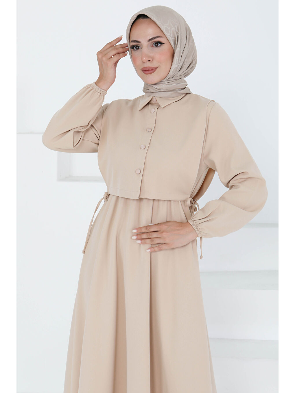 Bej İkili Elbise Takım Taş - 27184-3