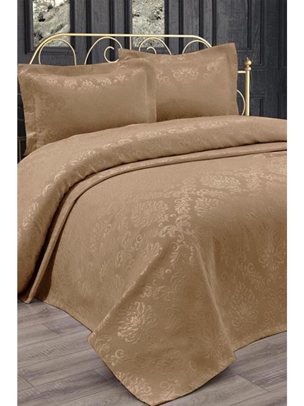 Karışık Çeyizdiyarı Elmas Çift Kişilik Sade Pike Seti 3 Parça Bej-1