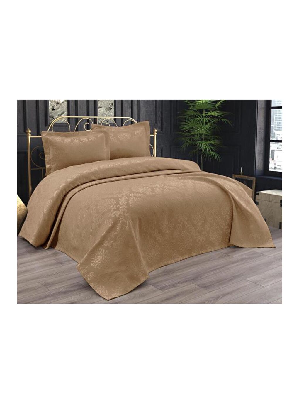 Karışık Çeyizdiyarı Elmas Çift Kişilik Sade Pike Seti 3 Parça Bej-2