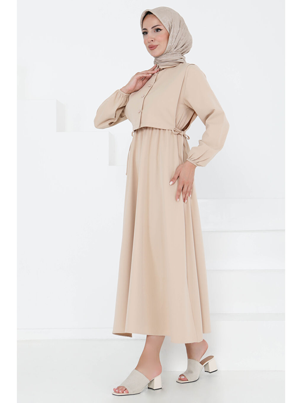 Bej İkili Elbise Takım Taş - 27184-4