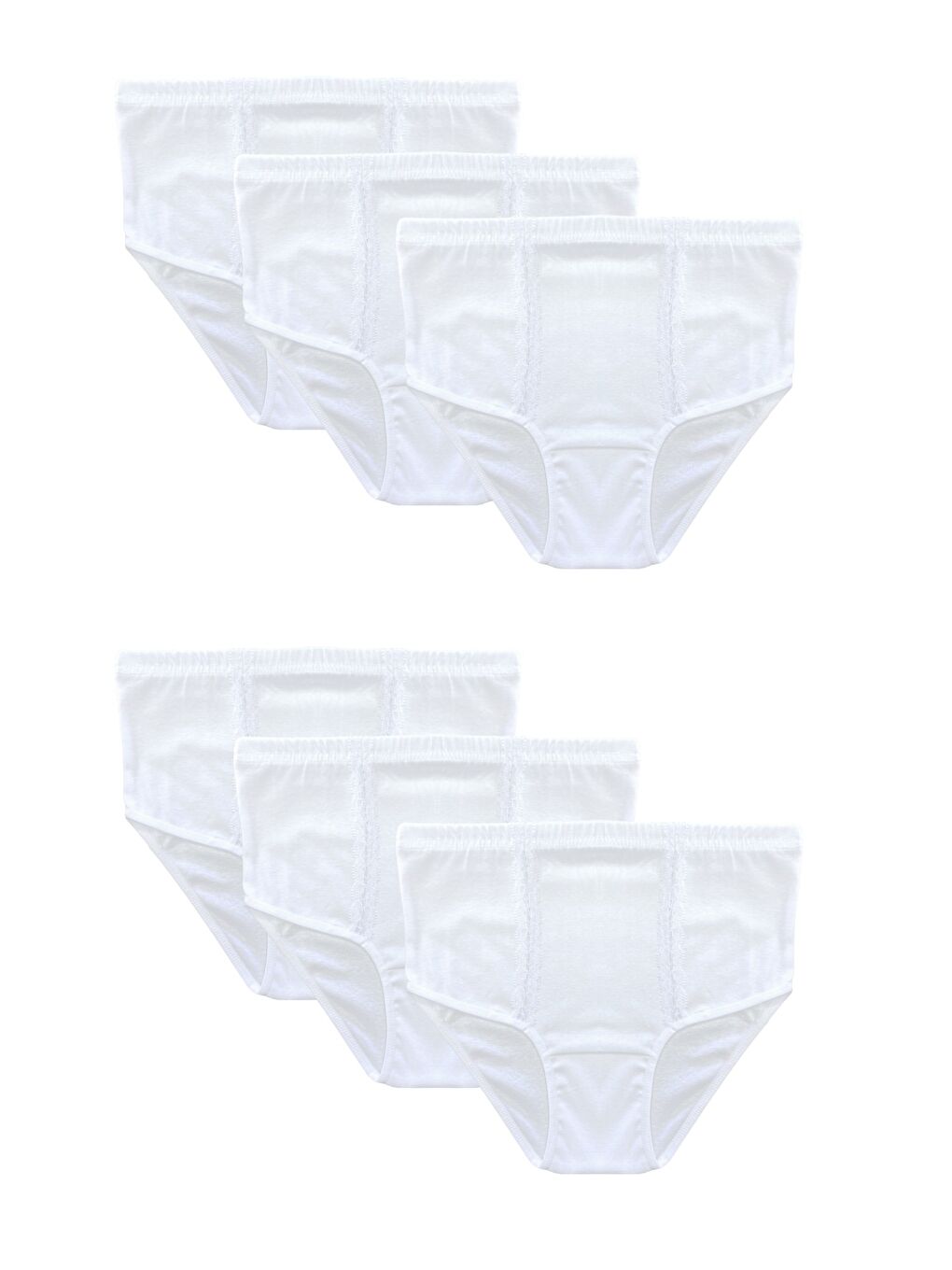 6'lı Kadın Beyaz %100 Doğal Pamuk Dantelli Yüksek Bel Bato Külot