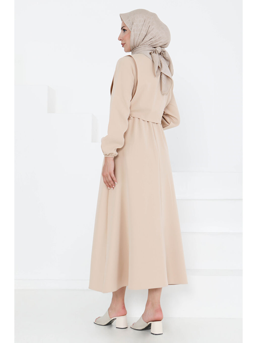 Bej İkili Elbise Takım Taş - 27184-6