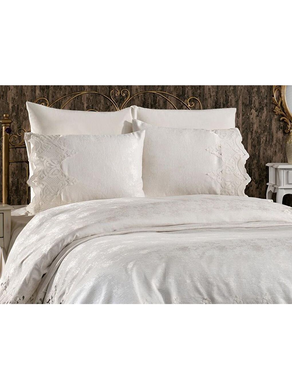 Karışık Stella Çift Kişilik Pike Takımı Krem-1