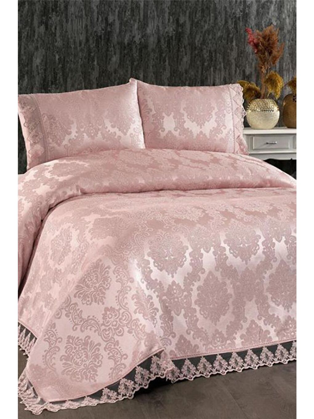 Karışık Demontis Çift Kişilik Yatak Örtüsü Pudra-1