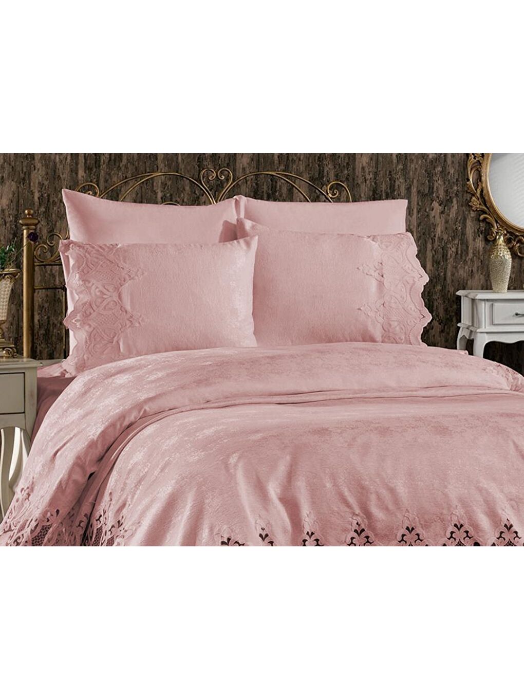 Karışık Stella Çift Kişilik Pike Takımı Pudra-1