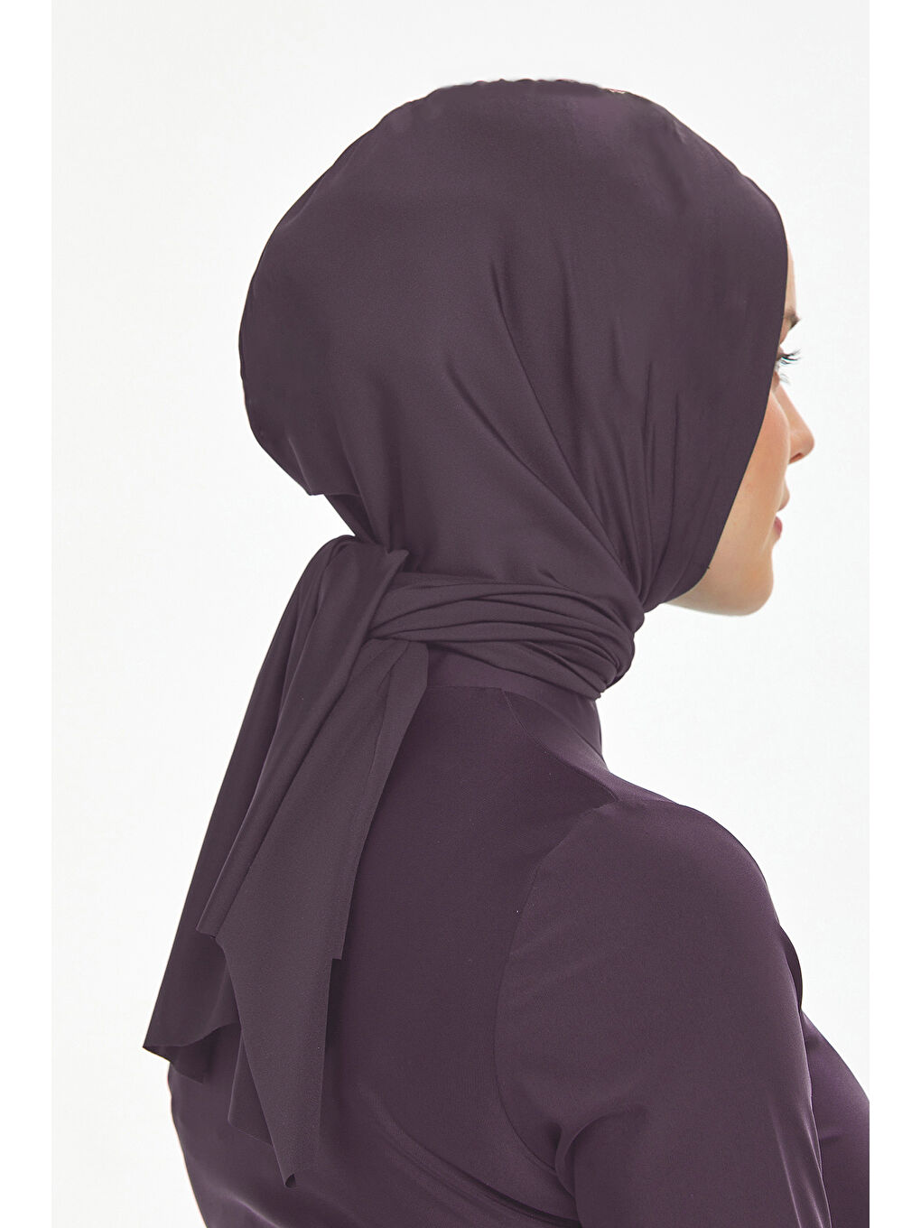 Mürdüm Mayo Kumaşından Şal gibi Bağlanabilir Eşarp Bone Tek Parça RBE 013 Violet