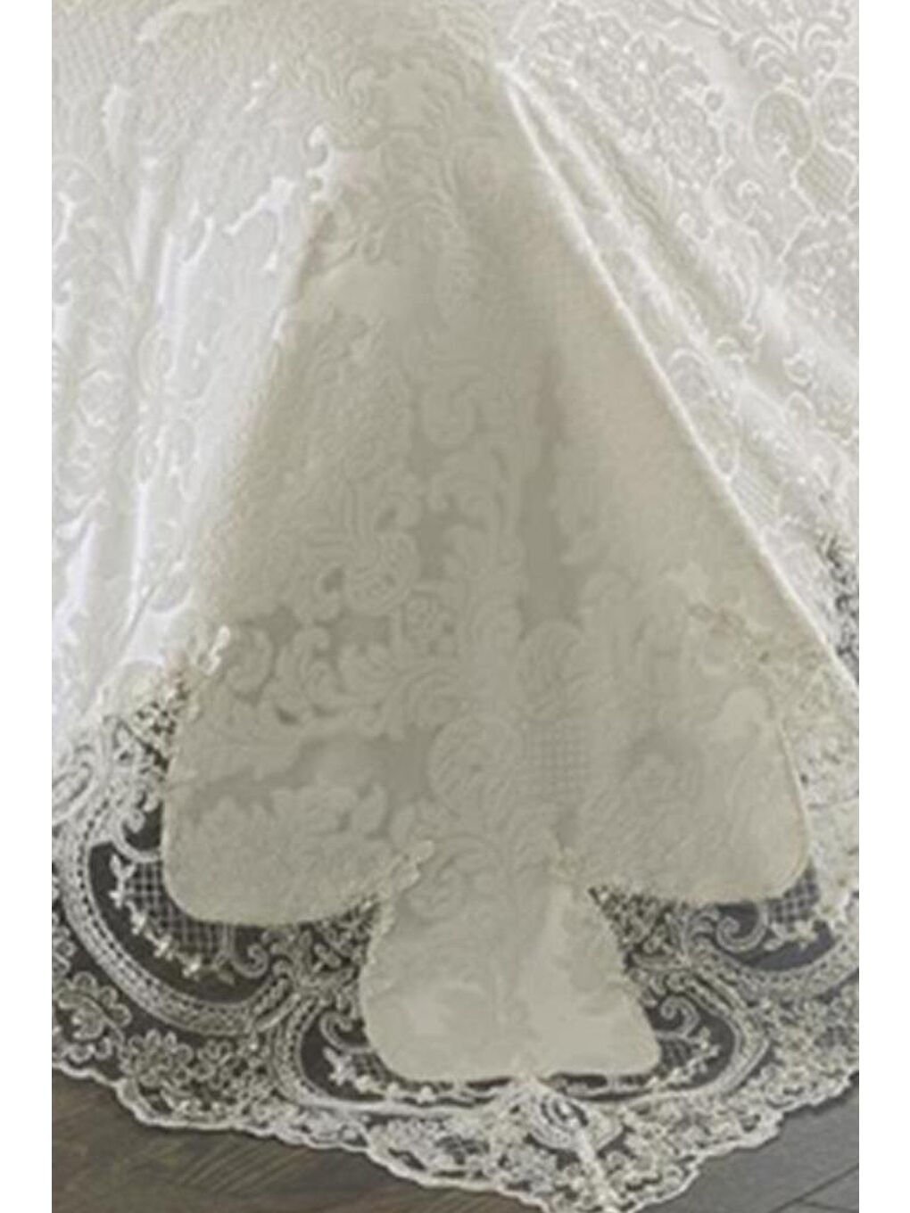 Karışık Fransız Güpürlü Arus 3 Parça Pike Seti Krem-5