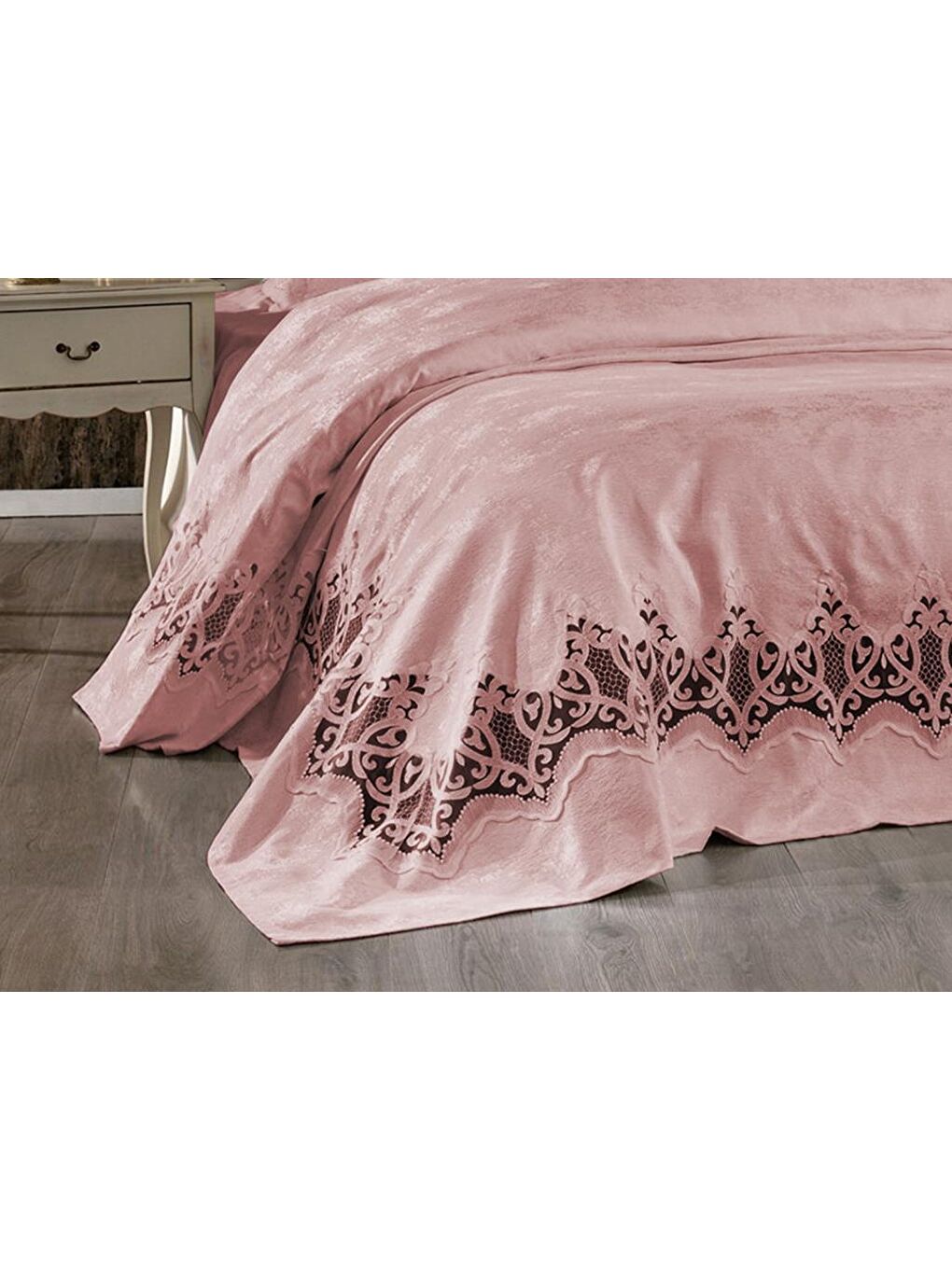 Karışık Stella Çift Kişilik Pike Takımı Pudra-2