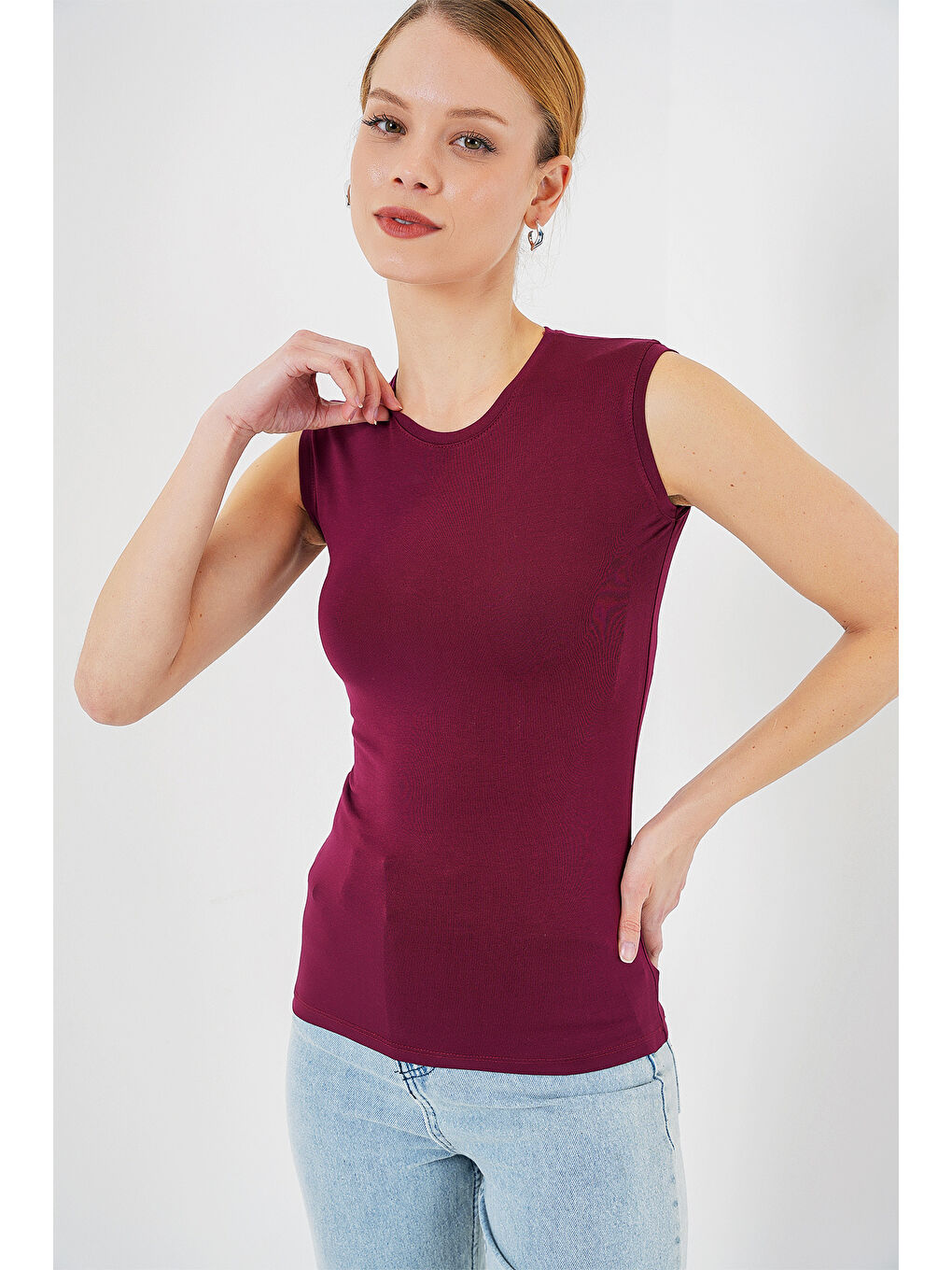 Kadın Kolsuz Body 4347 - Bordo-2