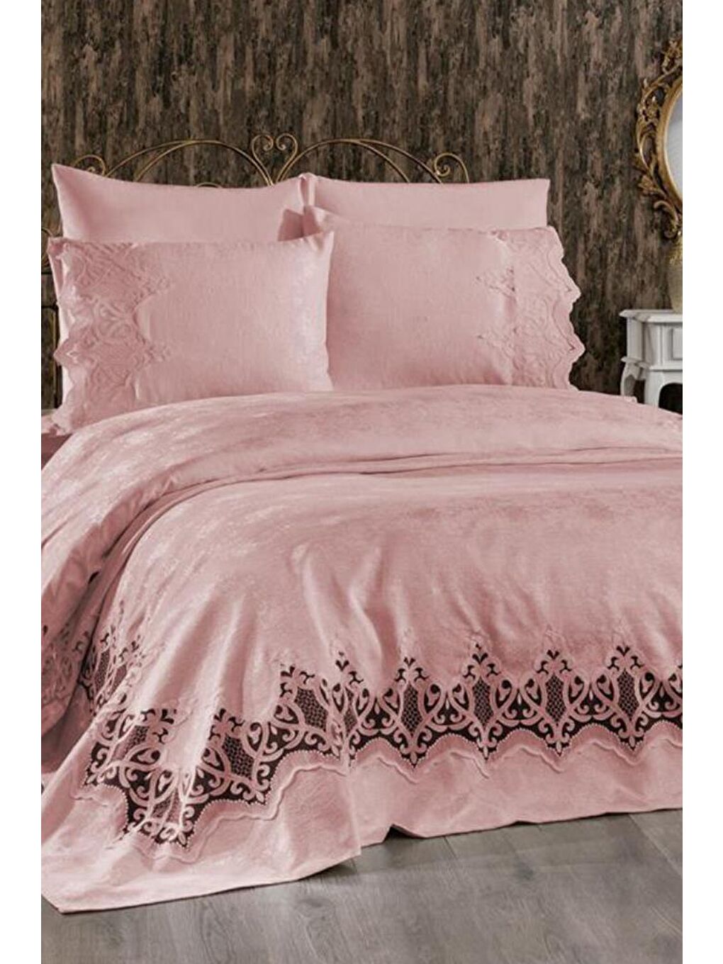 Karışık Stella Çift Kişilik Pike Takımı Pudra-3