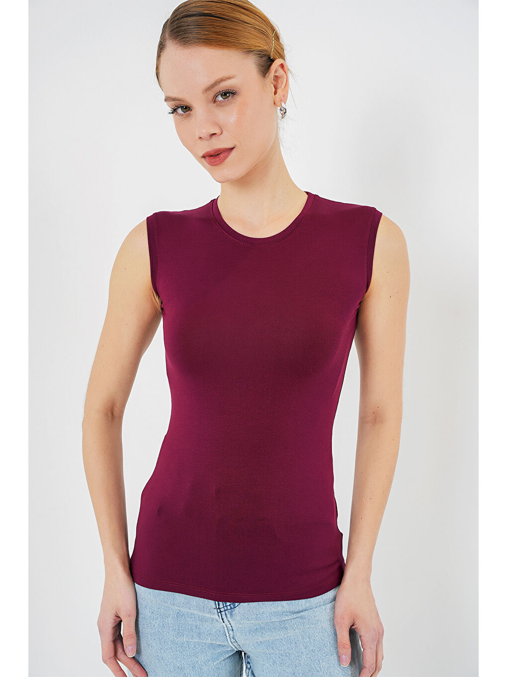 Kadın Kolsuz Body 4347 - Bordo-3