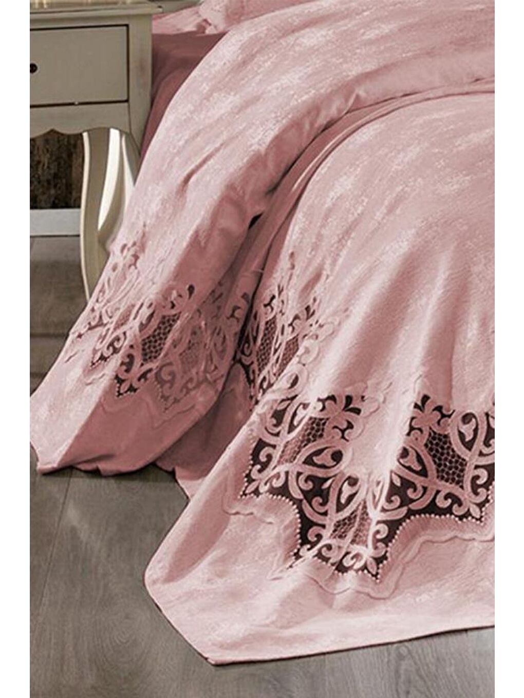 Karışık Stella Çift Kişilik Pike Takımı Pudra-5