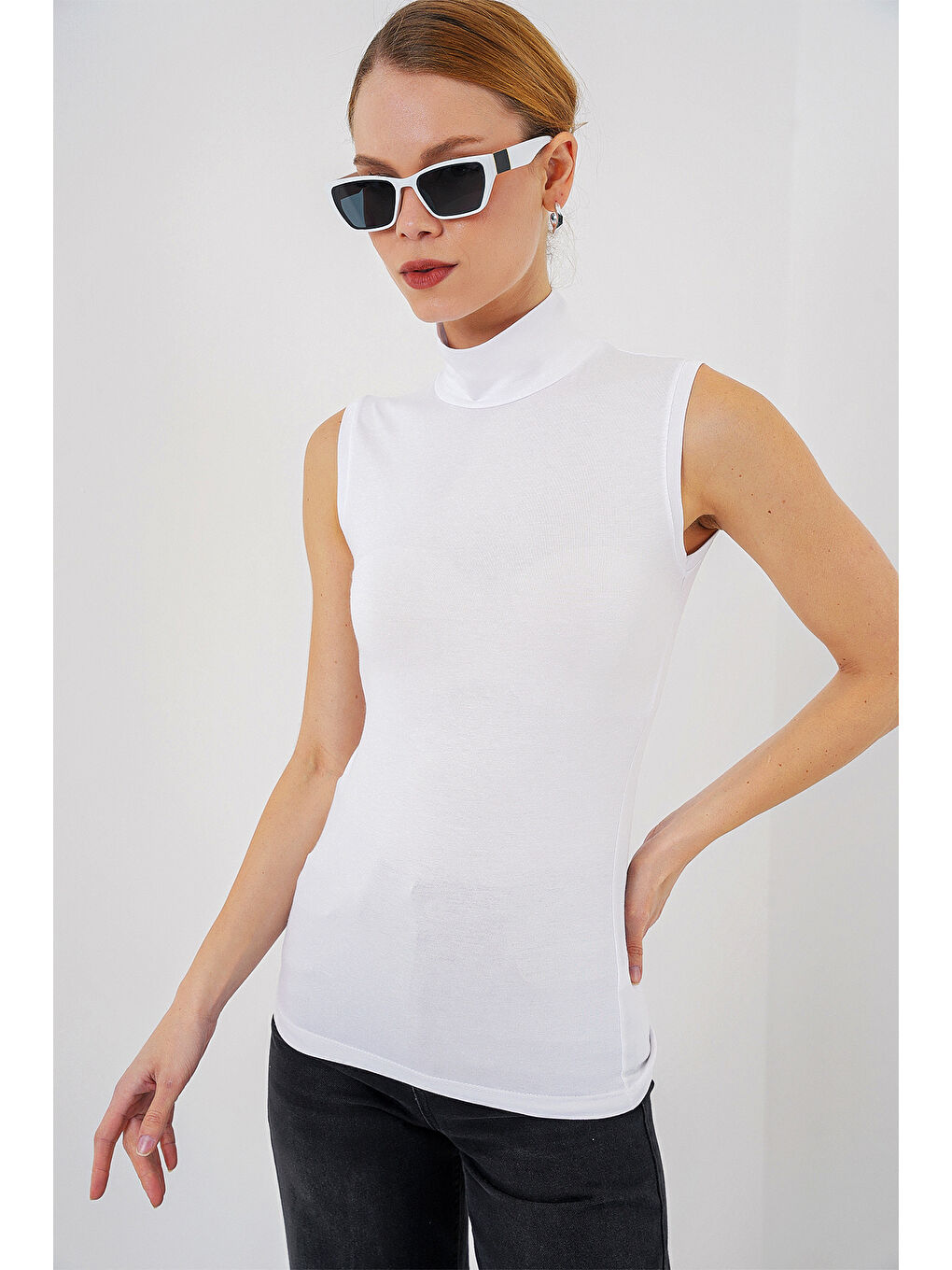 Kadın Kolsuz Body 4348 - Beyaz-2