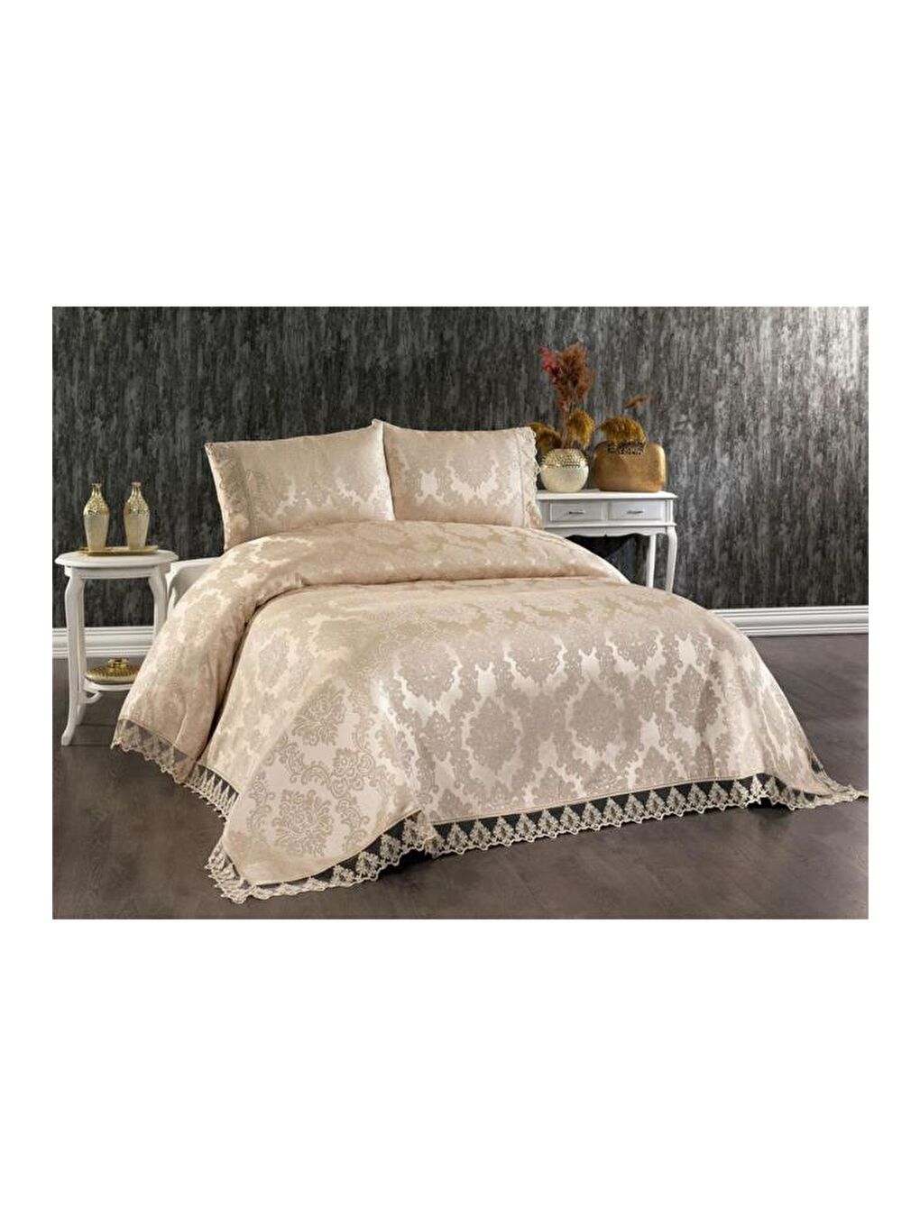 Karışık Demontis Çift Kişilik Yatak Örtüsü Cappucino-2