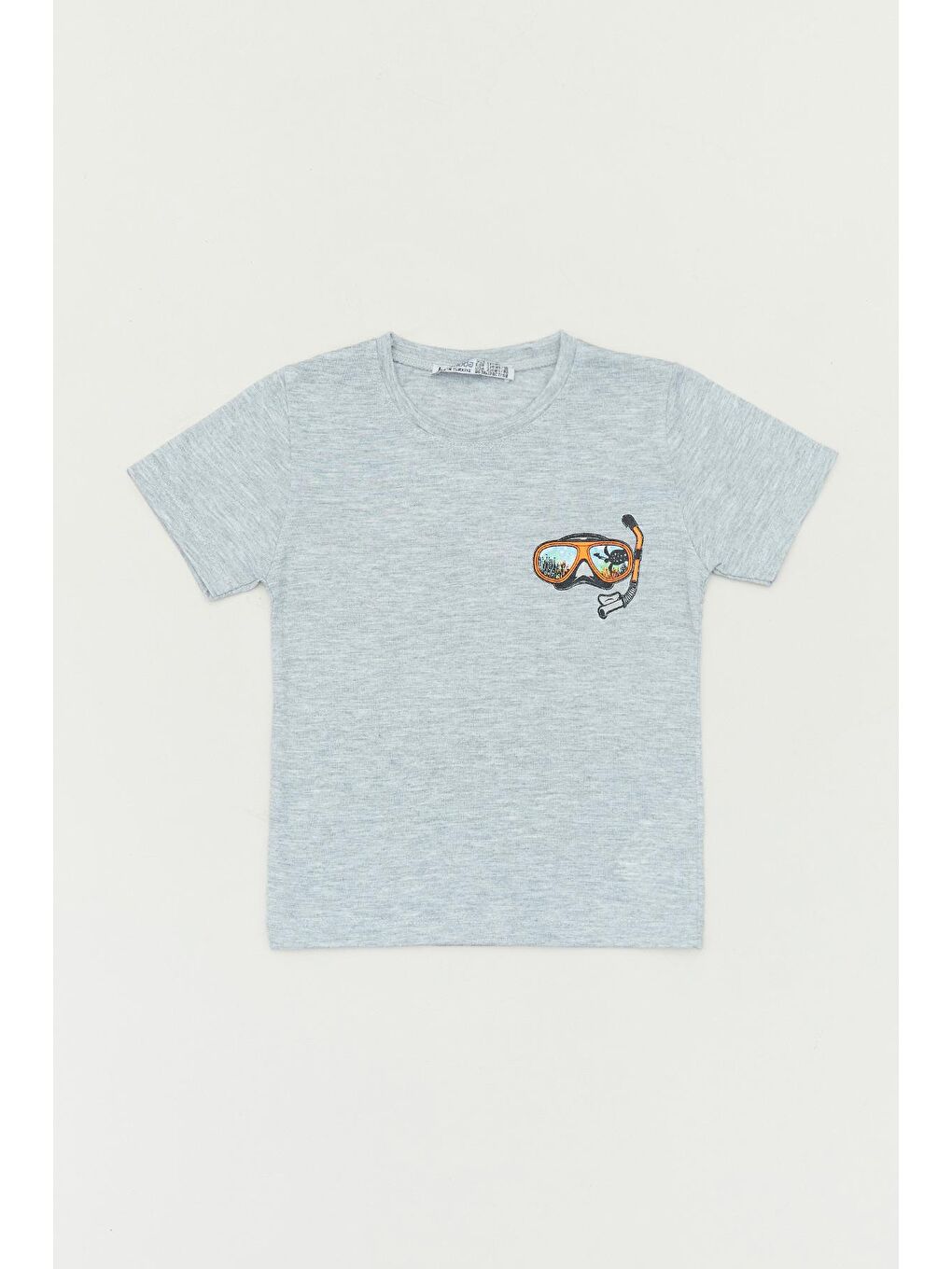 Gri Önü Ve Arkası Baskılı Bisiklet Yaka Erkek Çocuk Tişört