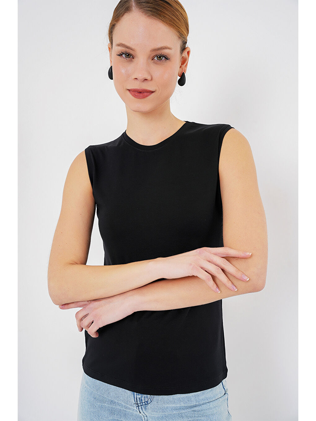 Kadın Kolsuz Body 4347 - Siyah-1