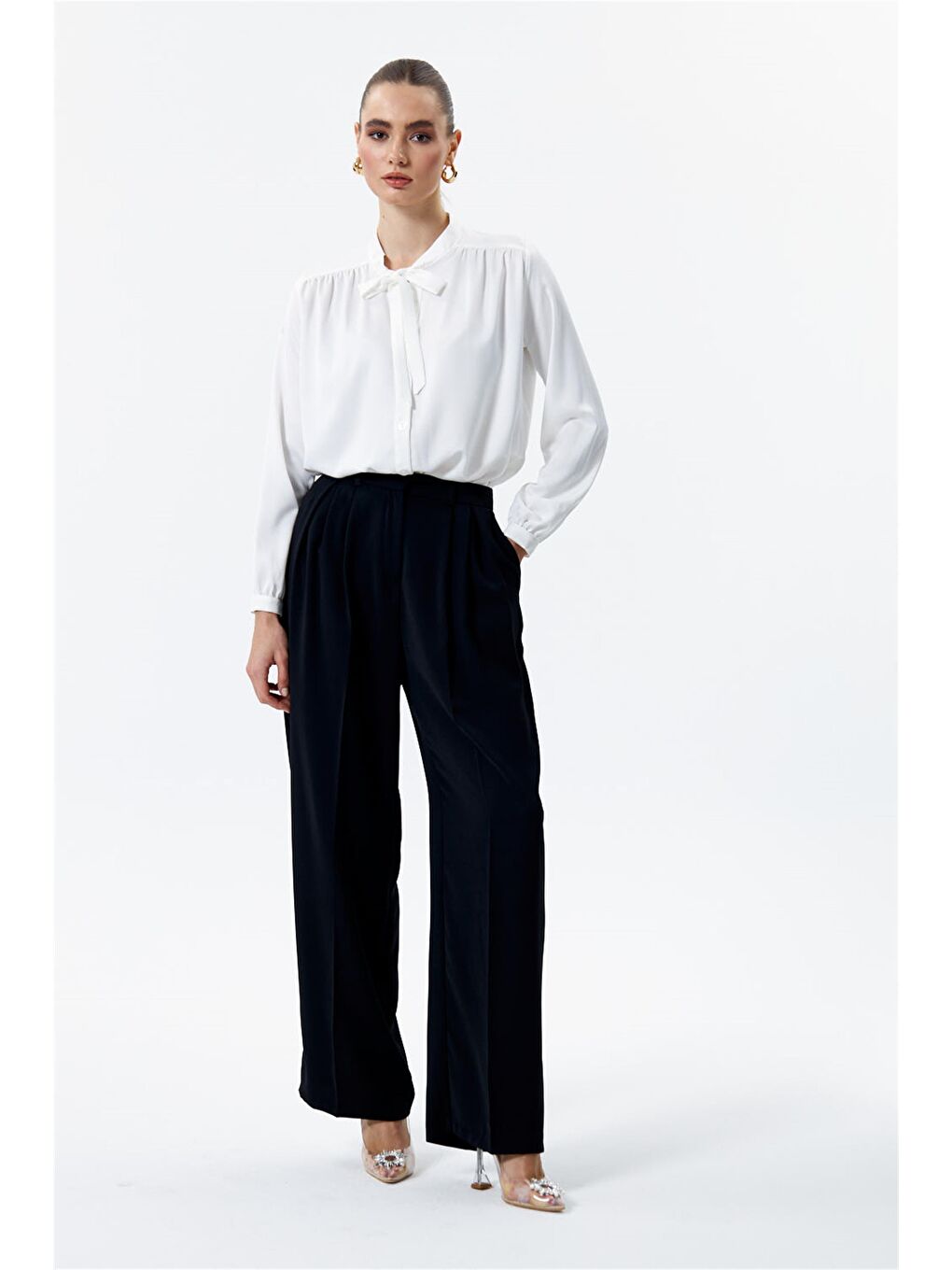 Dökümlü Palazzo Siyah Kadın Pantolon