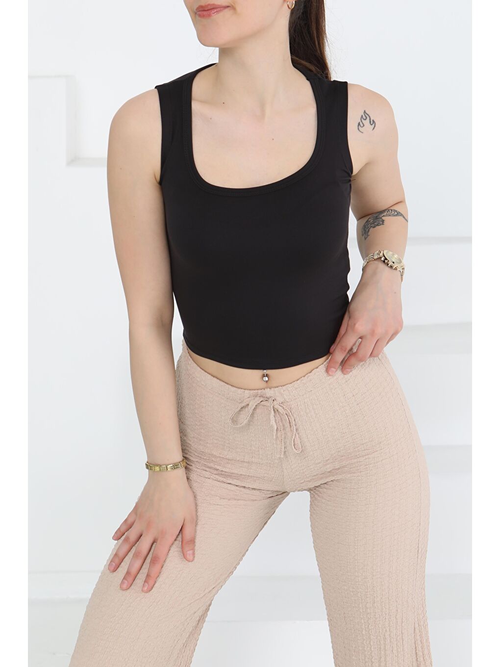 Cupralı Oval Yaka Crop Atlet Siyah - 27278