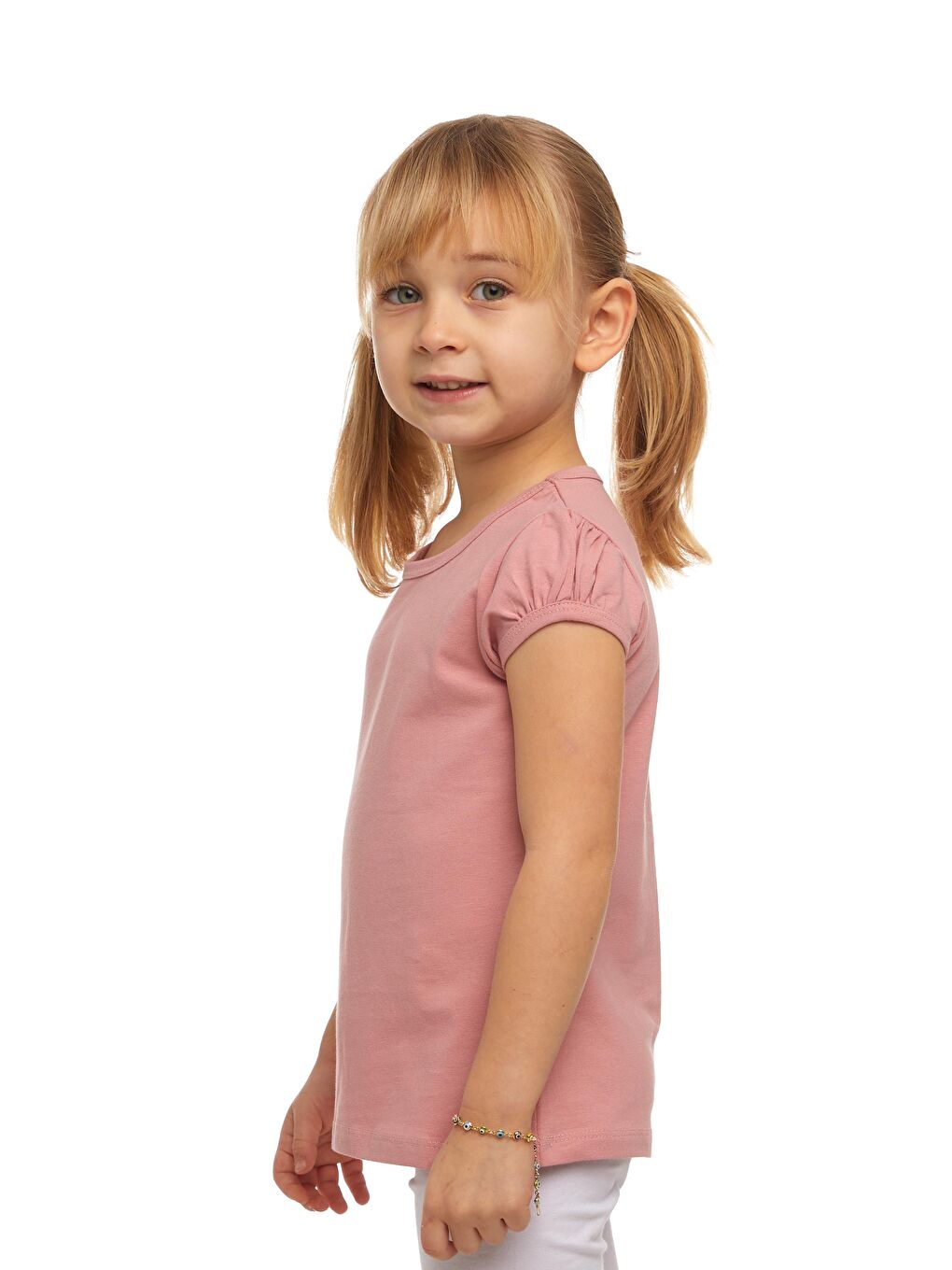 Pembe Koyu Pudra Kız Çocuk Kısa Kollu Basıc Tişört-1