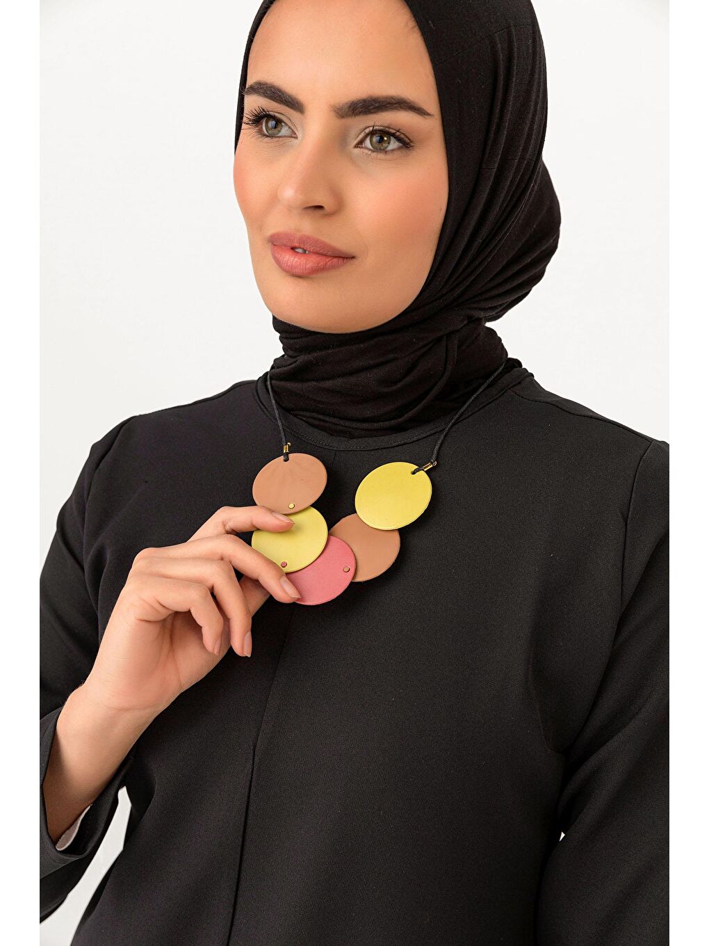 Bisiklet Yaka Kadın Siyah Lazer Kesim Ferace - 3546-3