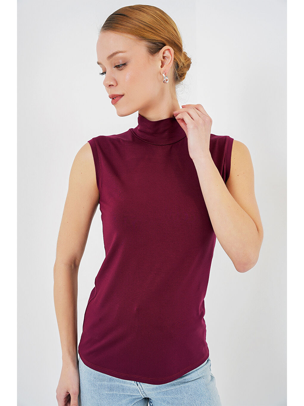 Kadın Kolsuz Body 4348 - Bordo-2