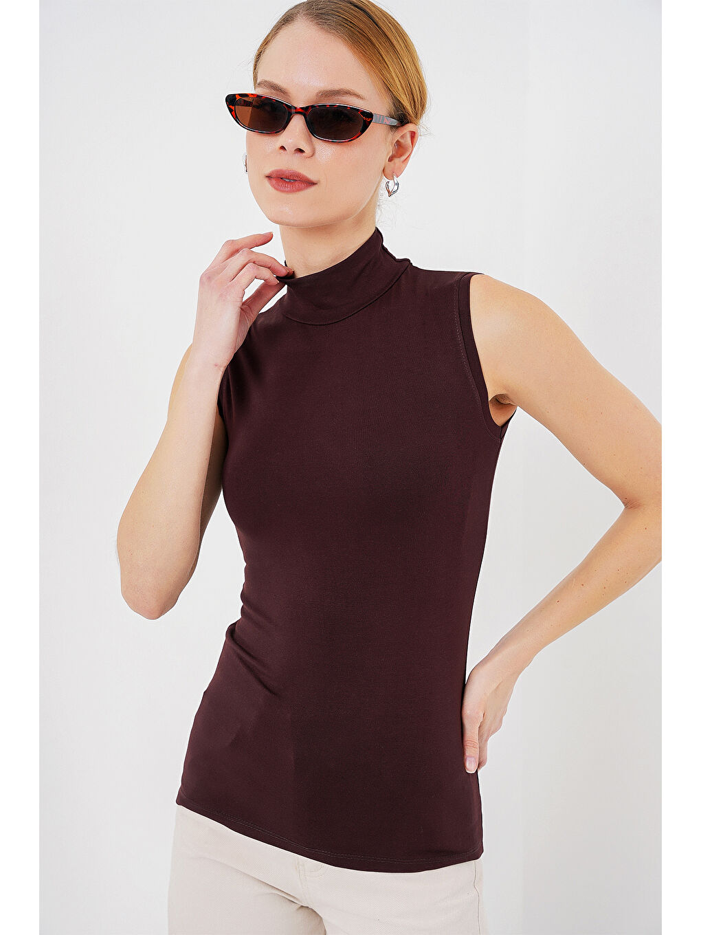 Kadın Kolsuz Body 4348 - Kahverengi-2