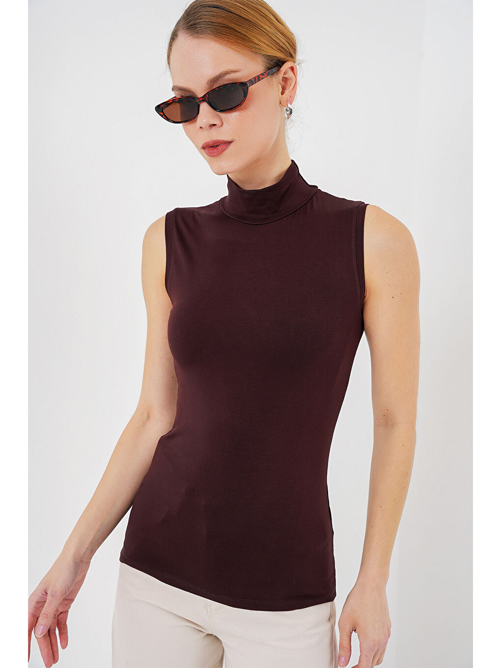 Kadın Kolsuz Body 4348 - Kahverengi-3