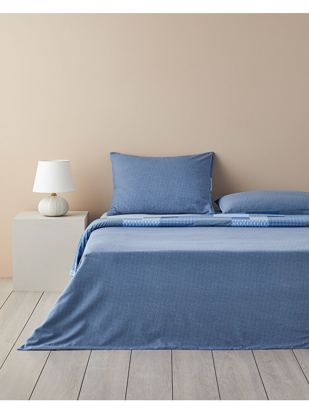 Modern Patch Pamuklu Ranforce Çift Kişilik Nevresim Takımı 200x220 cm Mavi-1