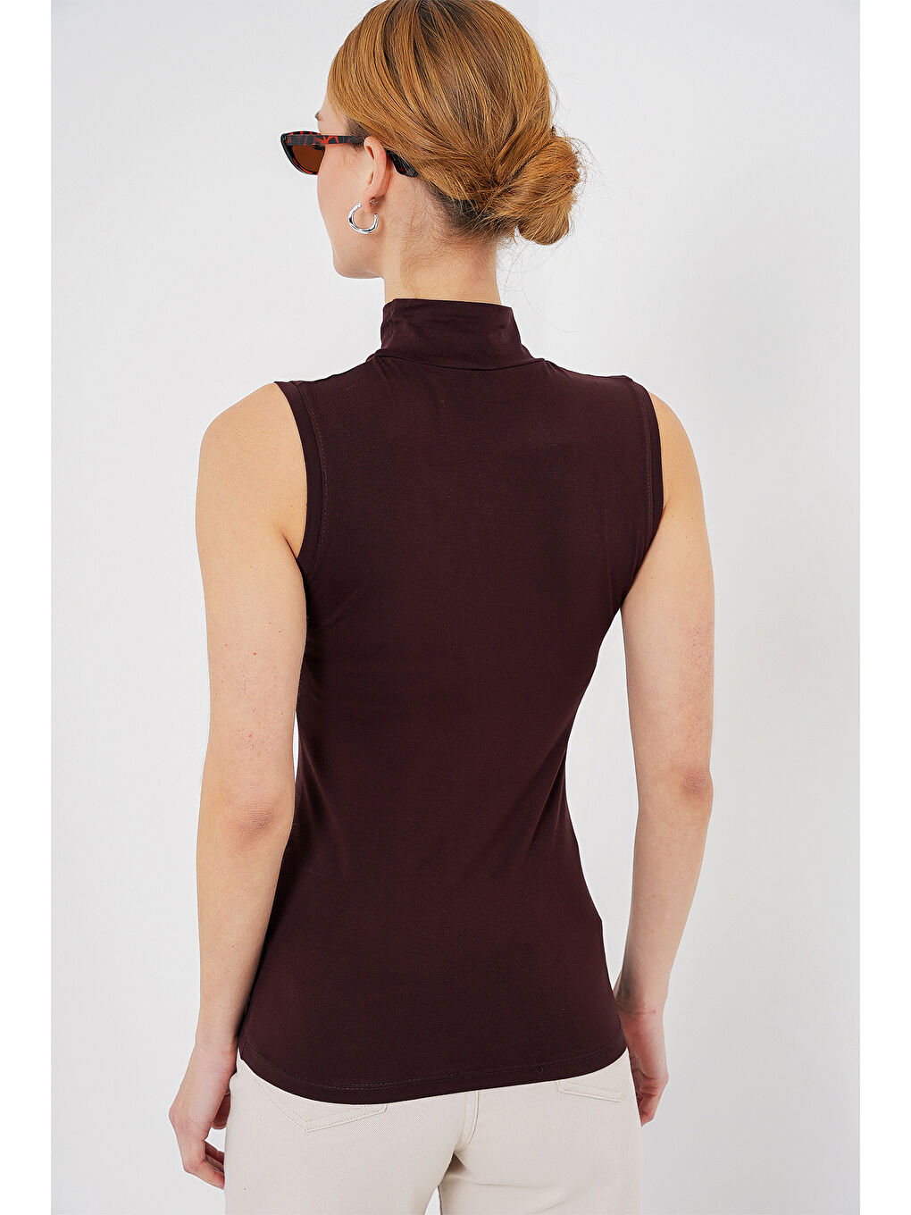 Kadın Kolsuz Body 4348 - Kahverengi-5