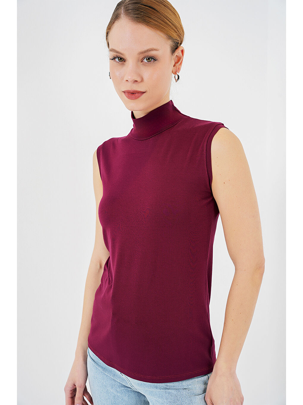 Kadın Kolsuz Body 4348 - Bordo-3