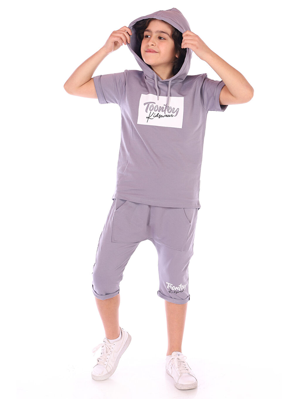 Toontoykids Koyu Gri Erkek Çocuk Kids Wear Baskılı BermudaTakım