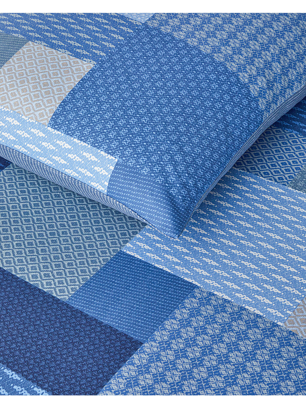 Modern Patch Pamuklu Ranforce Çift Kişilik Nevresim Takımı 200x220 cm Mavi-5