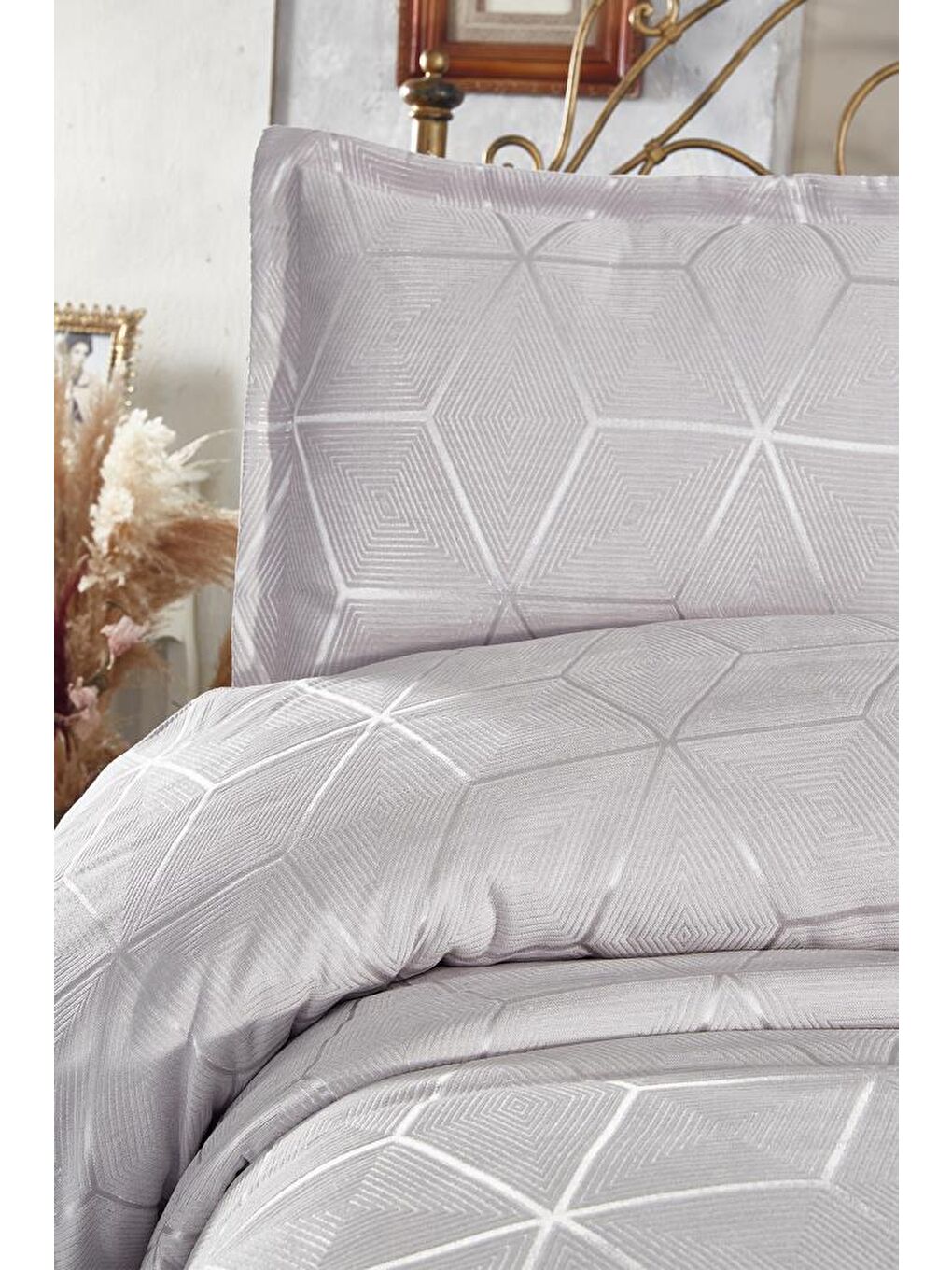 Karışık Verona 3 Parça Çift Kişilik Yatak Örtüsü Gri-2