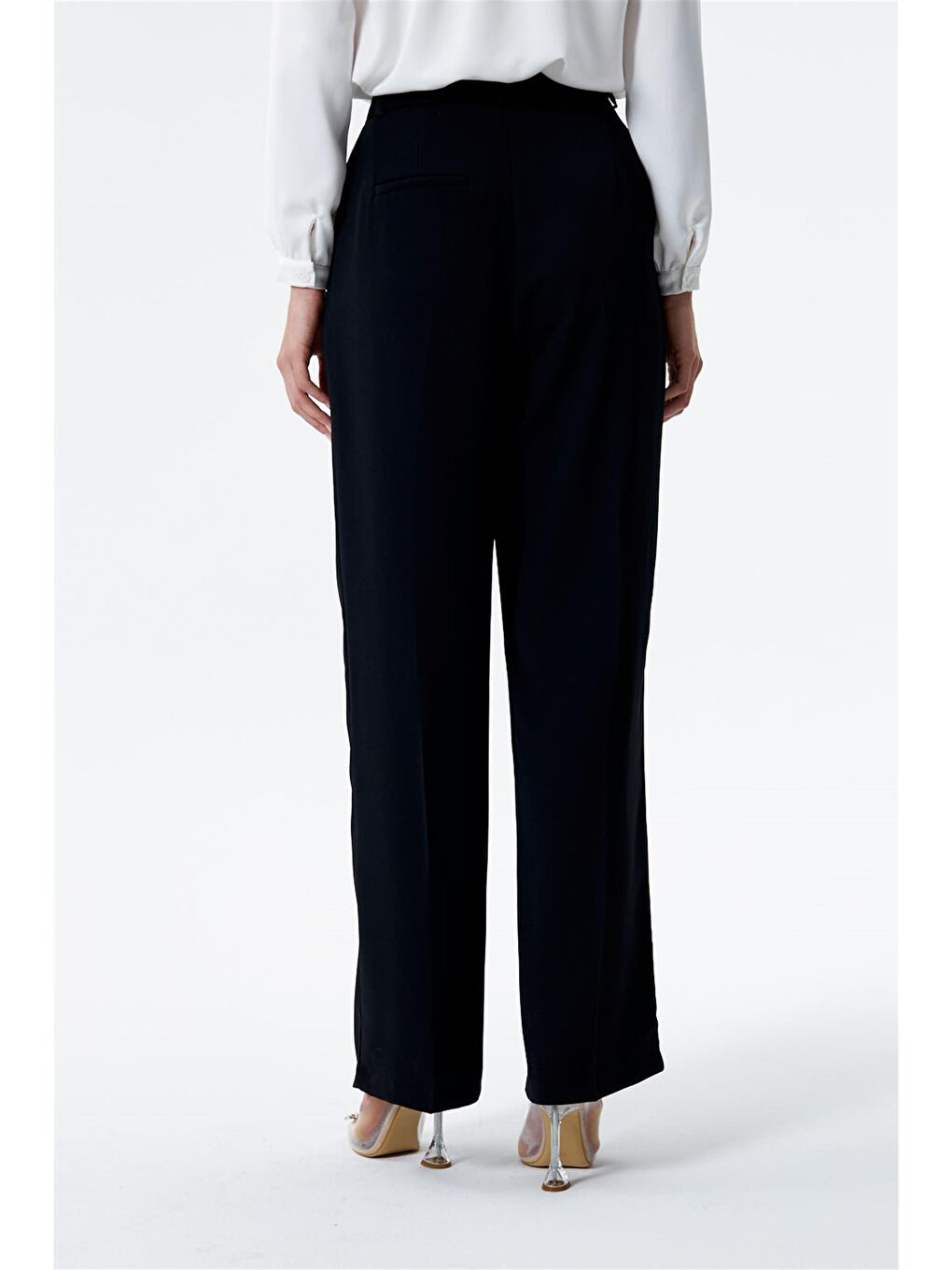 Dökümlü Palazzo Siyah Kadın Pantolon-4