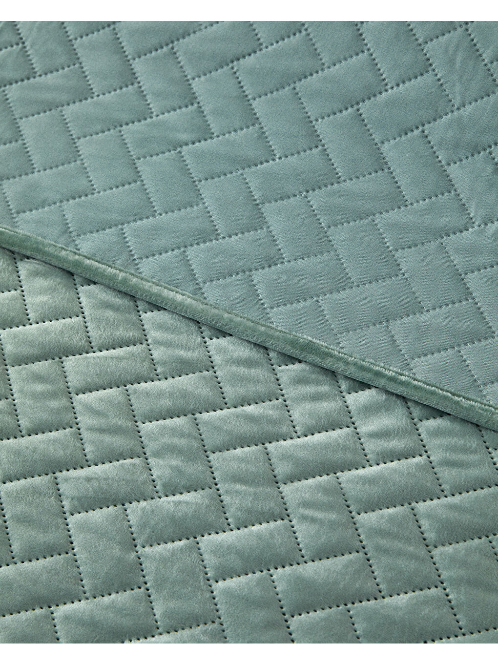 Wicker Kadife Çift Kişilik Yatak Örtüsü Takımı Yeşil-1