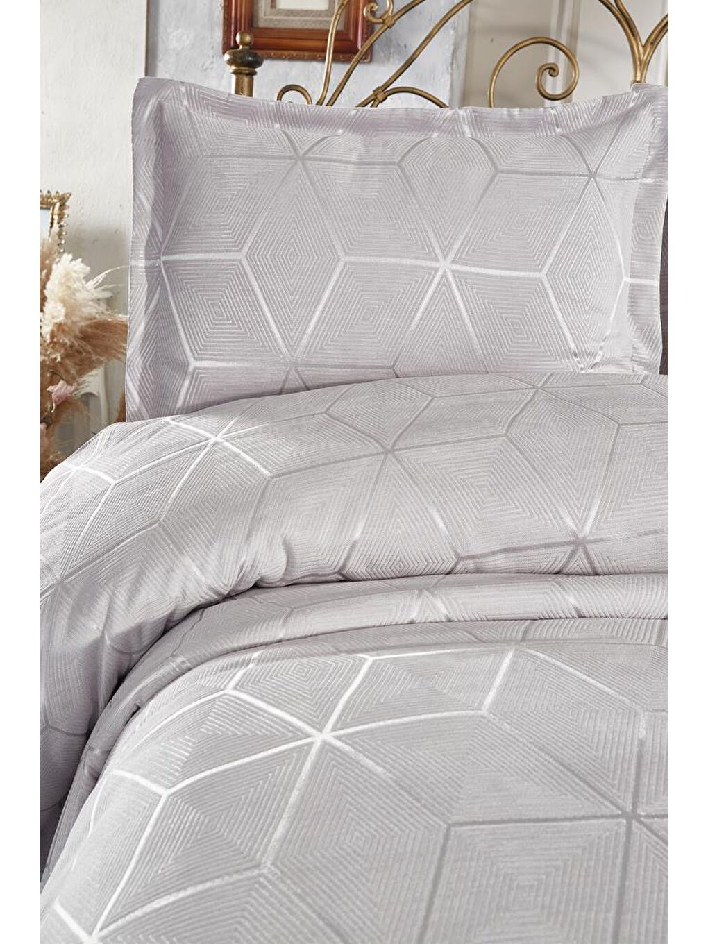 Karışık Verona 3 Parça Çift Kişilik Yatak Örtüsü Gri-3