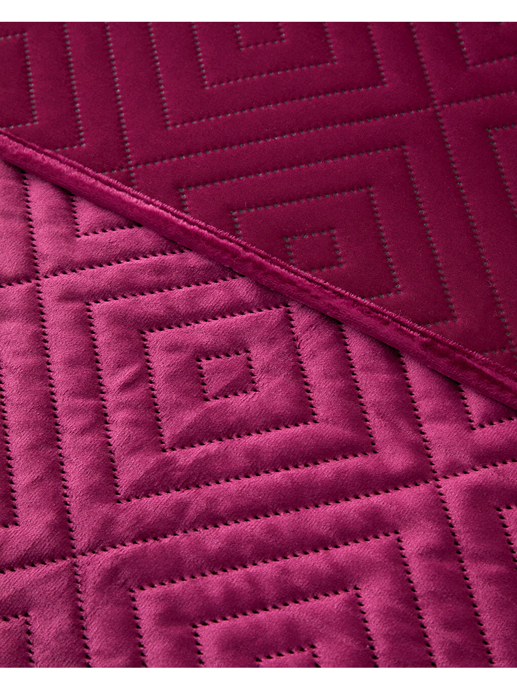 Diamant Kadife Tek Kişilik Yatak Örtüsü Fuşya-2