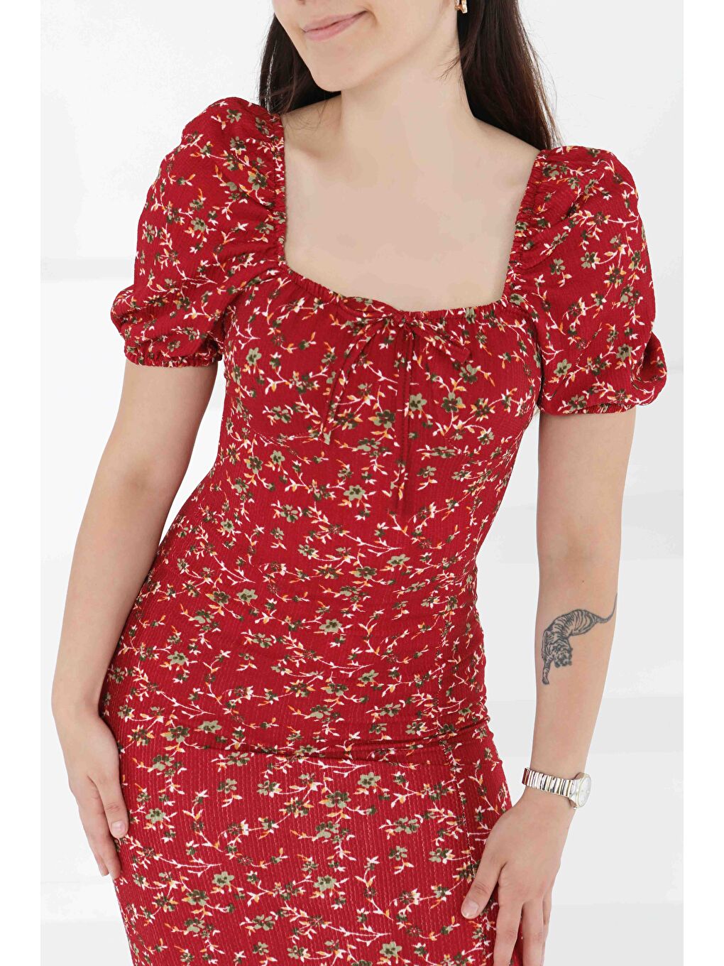 Prenses Kol Yırtmaçlı Elbise Bordo - 27393-3